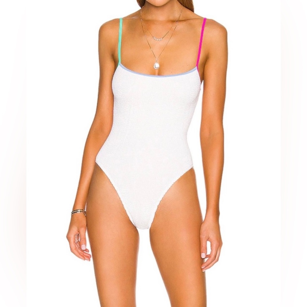 White One Piece Swimsuit with Colorful Straps